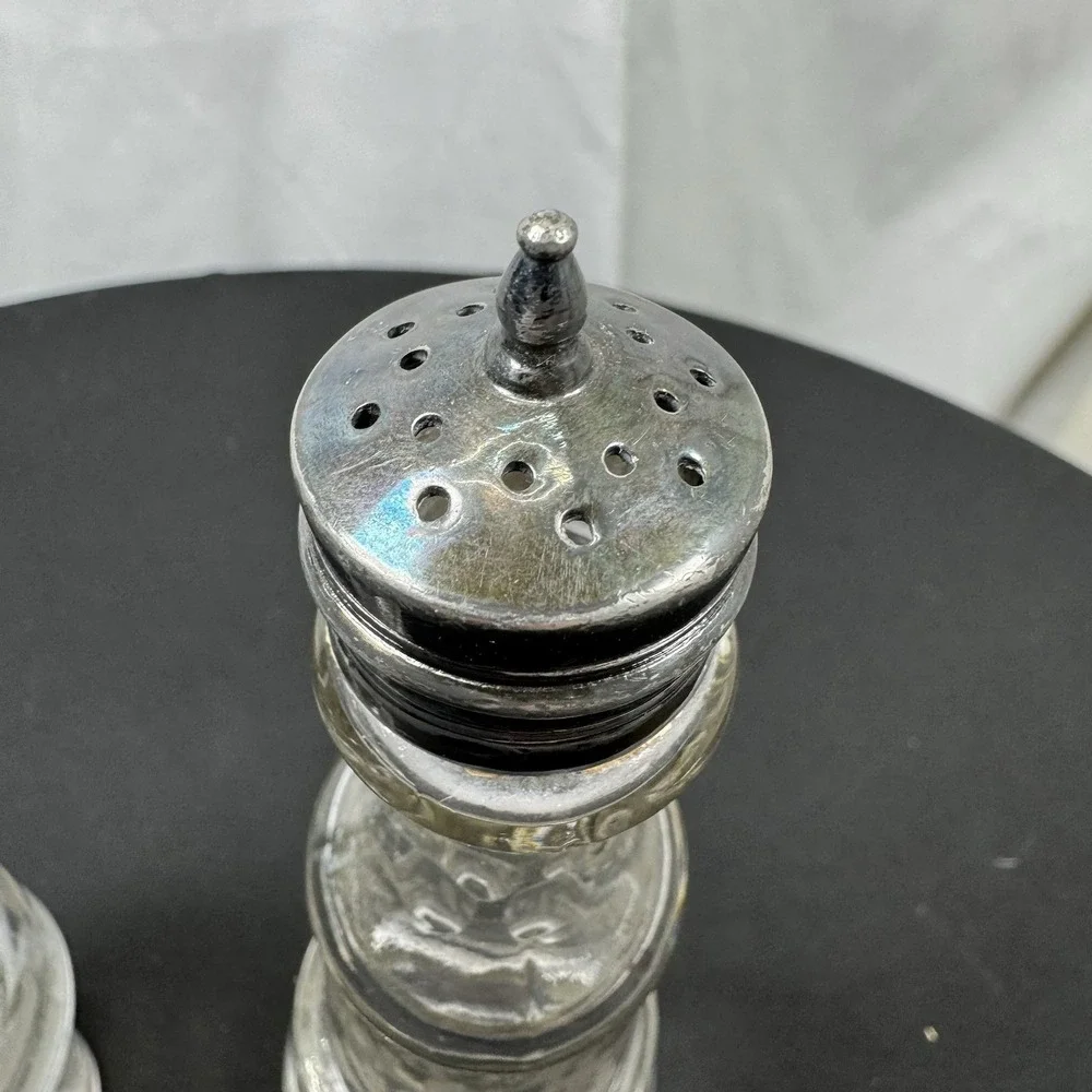 2 Vintage‎ Condiment Cruet Castor Set  Etched Glass